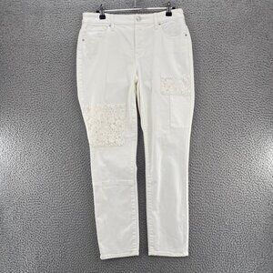 Chicos Jeans Women 0 US 4 White So Slimming Girlfriend Ankle Lace Patch Stretch